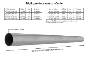 Stĺpik pre dopravné značenie 200cm, pozinkovaný Stĺpik pre dopravné značenie 200cm, pozinkovaný