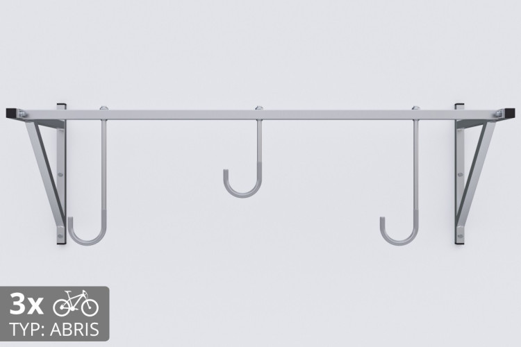 Držiak na bicykel na stenu, 3 miestny ABRIS strieborný