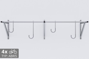 Držiak na bicykel na stenu, 4 miestny ABRIS strieborný