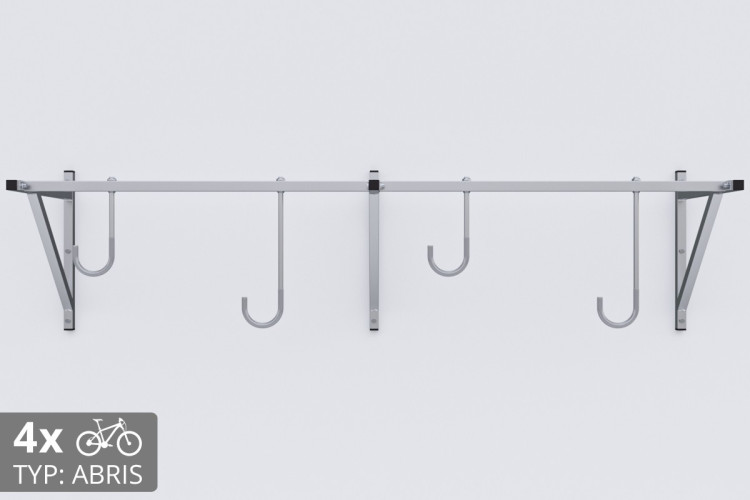 Držiak na bicykel na stenu, 4 miestny ABRIS strieborný