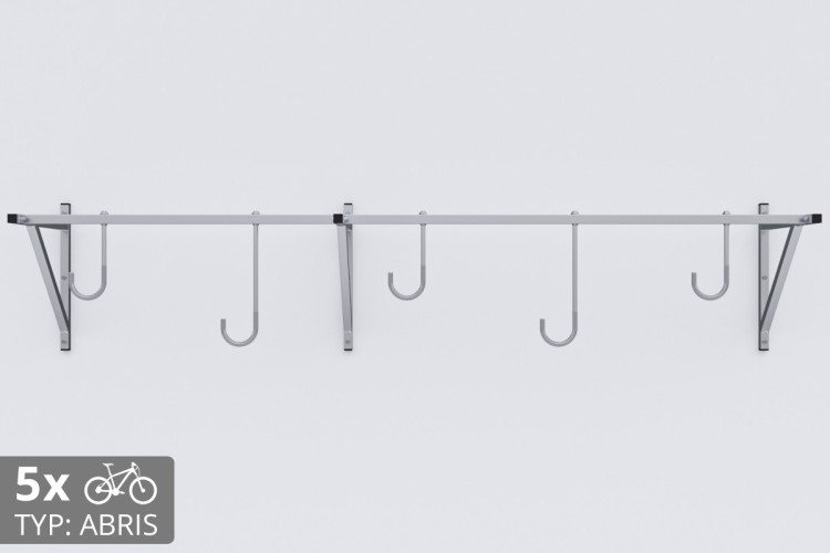 Držiak na bicykel na stenu, 5 miestny ABRIS strieborný