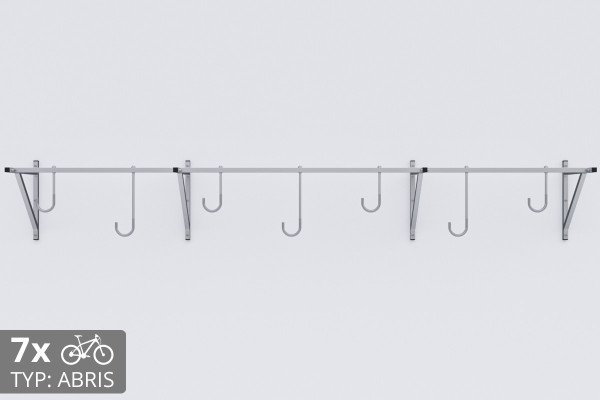 Držiak na bicykel na stenu, 7 miestny ABRIS strieborný