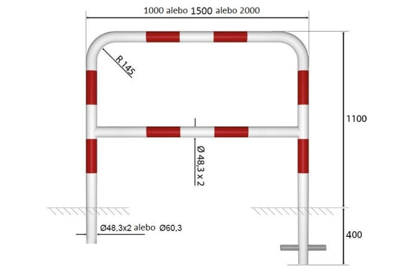 Zábradlie bezpečnostné s priečkou, 100cm