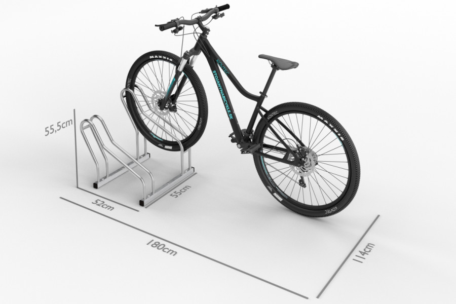 nerezový stojan na dva bicykle so striedavou konštrukciou. model ALFA MAXI do úzkych priestorov. povrchová úprava nerez. 
