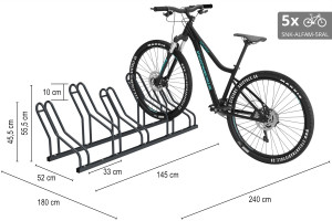Stojan na 5 bicyklov ALFA MAXI do úzkych priestorov, farebný Stojan na 5 bicyklov ALFA MAXI do úzkych priestorov, farebný