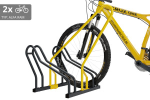 Stojan na 2 bicykle s rámom na uzamykanie ALFA, farebný Stojan na 2 bicykle s rámom na uzamykanie ALFA, farebný