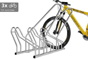 Stojan na 3 bicykle s rámom na uzamykanie ALFA, pozinkovaný