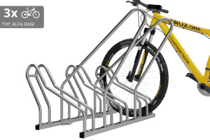 Stojan na 3 bicykle s rámom na uzamykanie ALFA, nerezový
