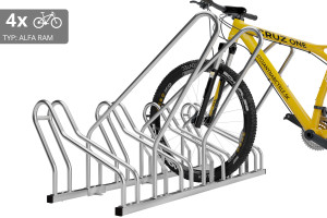 Stojan na 4 bicykle s rámom na uzamykanie ALFA, pozinkovaný