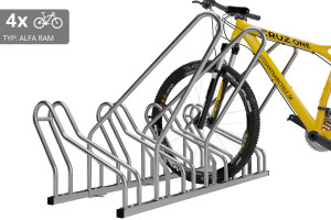 Stojan na 4 bicykle s rámom na uzamykanie ALFA, nerezový