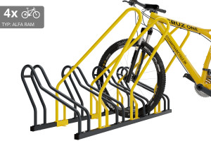 Stojan na 4 bicykle s rámom na uzamykanie ALFA, farebný