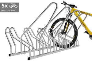 Stojan na 5 bicyklov s rámom na uzamykanie ALFA, pozinkovaný