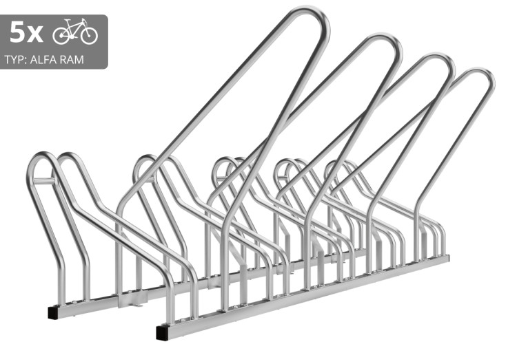 Stojan na 5 bicyklov s rámom na uzamykanie ALFA, pozinkovaný
