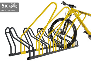 Stojan na 5 bicyklov s rámom na uzamykanie ALFA, farebný