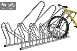 Stojan na 6 bicyklov s rámom na uzamykanie ALFA, nerezový