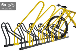 Stojan na 6 bicyklov s rámom na uzamykanie ALFA, farebný