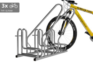 Stojan na 3 bicykle s rámom na uzamykanie IQ, nerezový