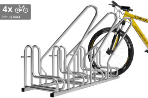 Stojan na 4 bicykle s rámom na uzamykanie IQ, pozinkovaný
