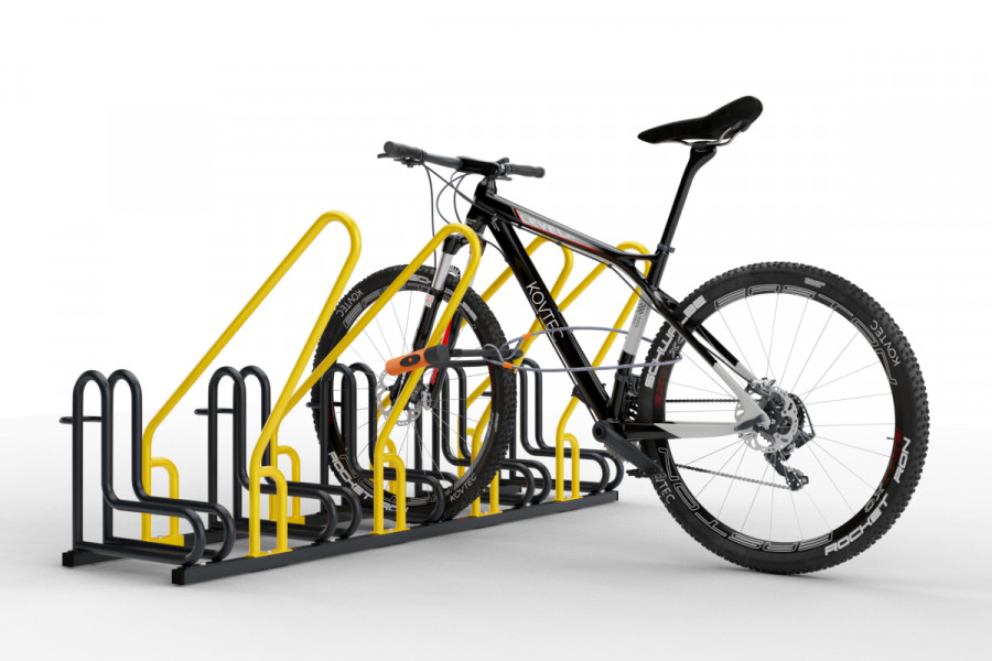 Cyklo stojan na 5 bicyklov s rámom na uzamykanie IQ, farebný
