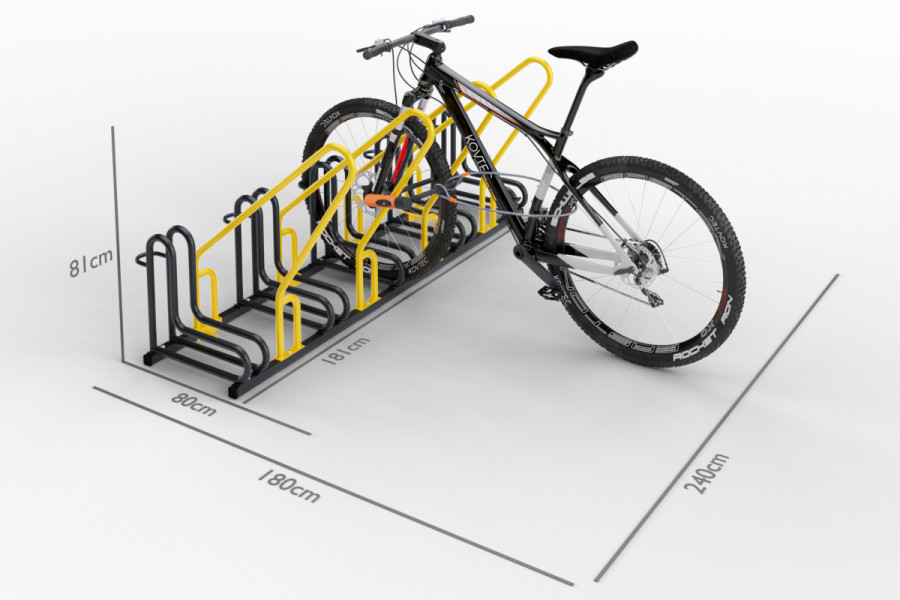 Cyklo stojan na 5 bicyklov s rámom na uzamykanie IQ, farebný
