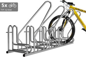 Stojan na 5 bicyklov s rámom na uzamykanie IQ, nerezový