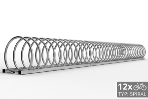 Cyklo stojan na 12 bicyklov v tvare špirály. Povrchová úprava galvanický zinok. Typ SNK-SPIRAL-12PO.
