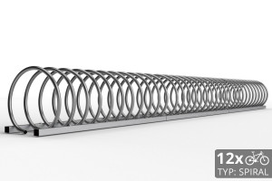 Cyklo stojan na 12 bicyklov v tvare špirály. Povrchová úprava nerez. Typ SNK-SPIRAL-12NE.
