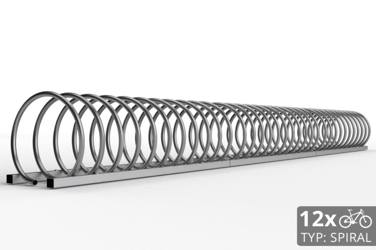 Cyklo stojan na 12 bicyklov v tvare špirály. Povrchová úprava nerez. Typ SNK-SPIRAL-12NE.
