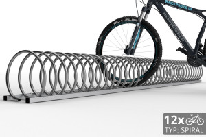 Stojan na 12 bicyklov SPIRAL, 330 cm nerezový