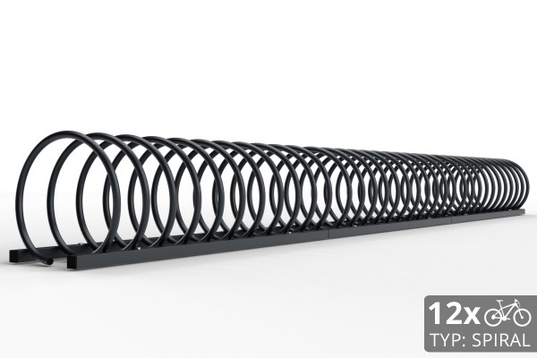 Stojan na 12 bicyklov SPIRAL, 330 cm farebný