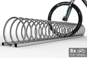 Stojan na 8 bicyklov SPIRAL, 220 cm nerezový